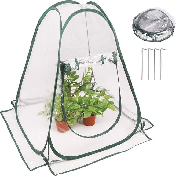 Pop up Greenhouse Cover, Transparent PVC Mini Small Grow Plant House Tent, Gardening Flowerpot Warm Room Backyard Flower Shelter for Indoor Outdoor (27"x27"x31")