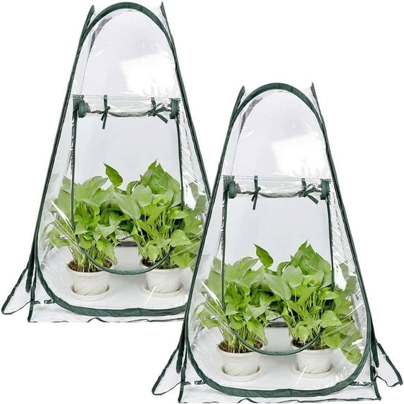 2Pack Pop up Greenhouse Cover, Transparent PVC Mini Small Grow Plant House Tent, Gardening Flowerpot Warm Room Backyard Flower Shelter for Indoor Outdoor (27"x27"x31")