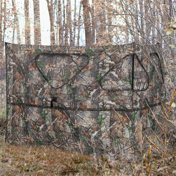 Pop Up Hunting Blind 2 Panel See Through Camo Blind with 3 Shoot Through Mesh Windows Instant Set Up Ground Blinds for Deer Hunting Waterfowl Turkey Hunting Tactical Gear Portable