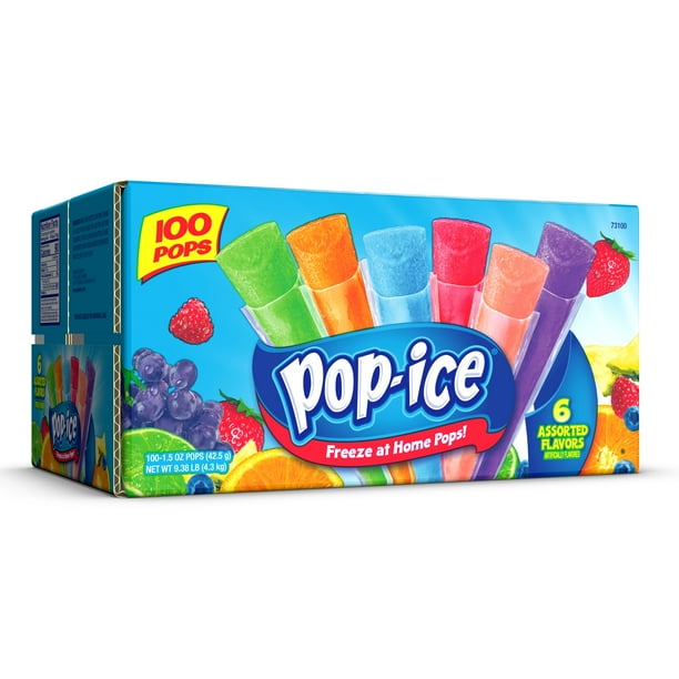 PopIce 6 Fruity Flavors Giant Freeze Pops, 1.5 Oz., 100 Count