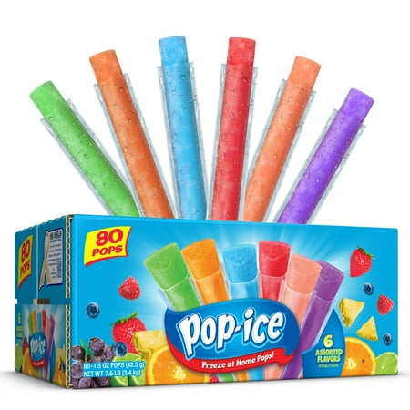 Pop-Ice Assorted Fruit Freezer Ice Pops, Gluten-Free Frozen Snack, 1.5 oz, 80 Count