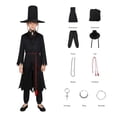 thumbnail image 1 of Pop Idol Black Performance Cosplay Costume Set, 9-Piece Outfit with Jacket Top Leather Pants Hat and Red Accessories for Stage Cosplay, 1 of 6