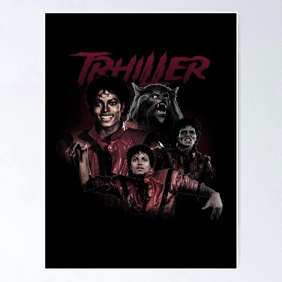 Pop King Thriller Iconic Red Jacket Dance Silhouette Wall Art Music Decor, Unframed Poster