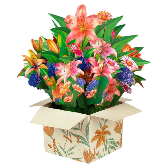 Pop Up Lily Flower Bouquet Cards 3D Pop Up Birthday Card Thinking of You Greeting Card for Christmas Congratulations Gifts with Envelop, Gifts for Mother's Day, Teacher's Day, Thanksgiving, Birthday