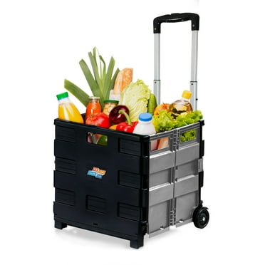 Pop & Load Collapse & Store Collapsible Plastic Pack-N-Roll Cart, Black Gray Medium