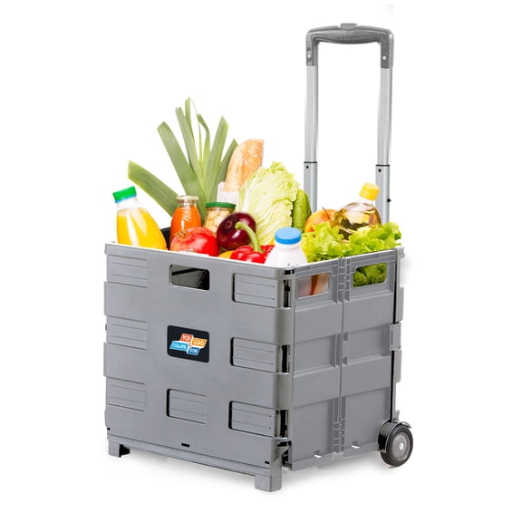 Pop & Load Collapsible Plastic Pack-N-Roll Utility Cart with handle, Black & Light Gray