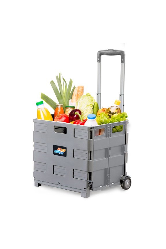 Pop & Load Collapsible Plastic Pack-N-Roll Utility Cart with handle, Black & Light Gray