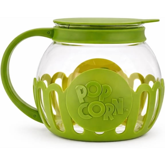 -Pop Microwave Popcorn Popper 1.5 QT - Temperature Safe Glass w/Multi Purpose Lid, Snack Size, Green