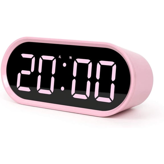 Pop Mirror Digital Alarm Clock, LED Desk Pink Clock with Nightlight, Snooze, Temperature, Battery Operated Small Size Cute Mini Clock for Kids Girls Bedroom Livingroom Office (Pink)