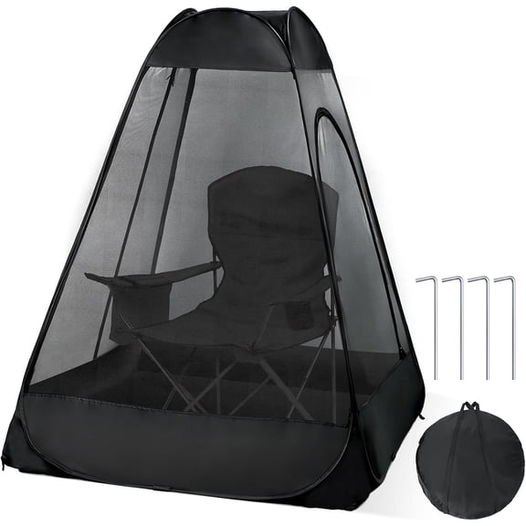 Pop Up Mosquito Net Tent for Chair with Stakes, One Person Pop Up Tent with 360 Mesh, Portable Personal Mosquito Net Shelter for Fishing, Backyard, Camping Outdoor Use, Not Included Chair