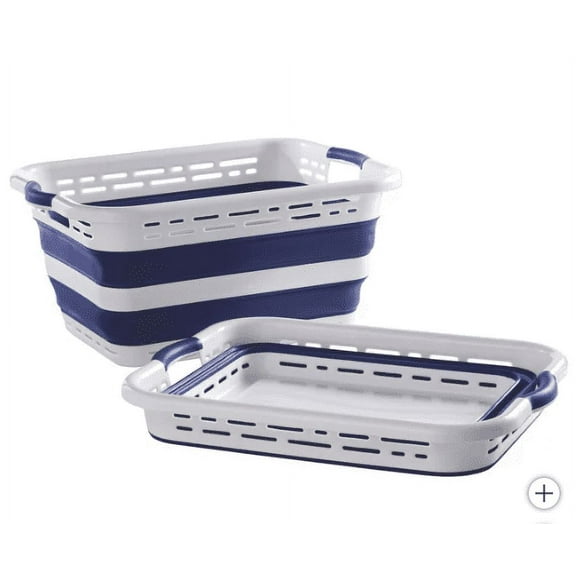 Pop N’ Load Collapsible Laundry Basket 2-pack Blue & White
