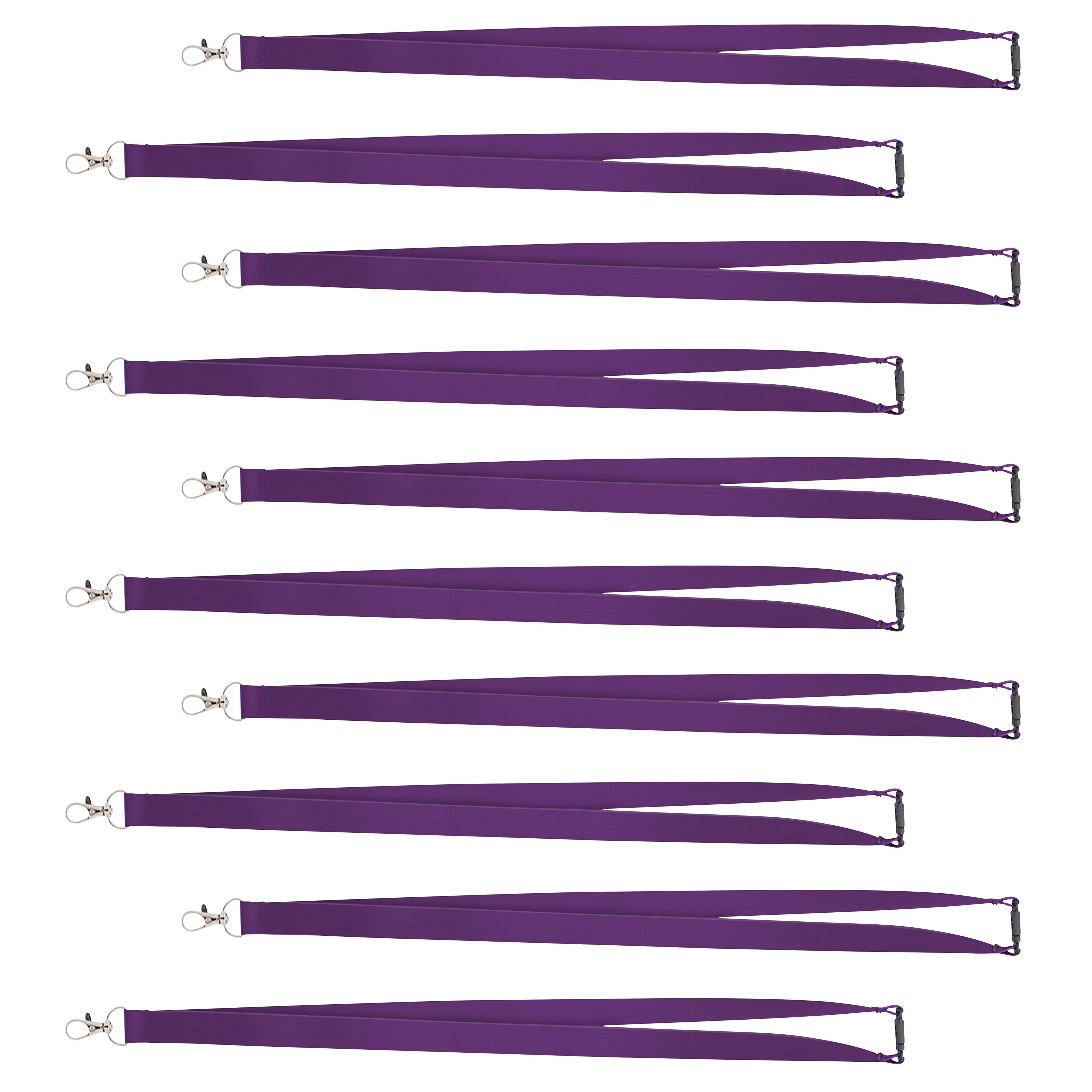 Pop Nylon Lanyards with Snap and Lobster Clip Set of 10, Bulk Pack - Perfect Item to Give to Employees, Students or Even to Sport Fans - Purple