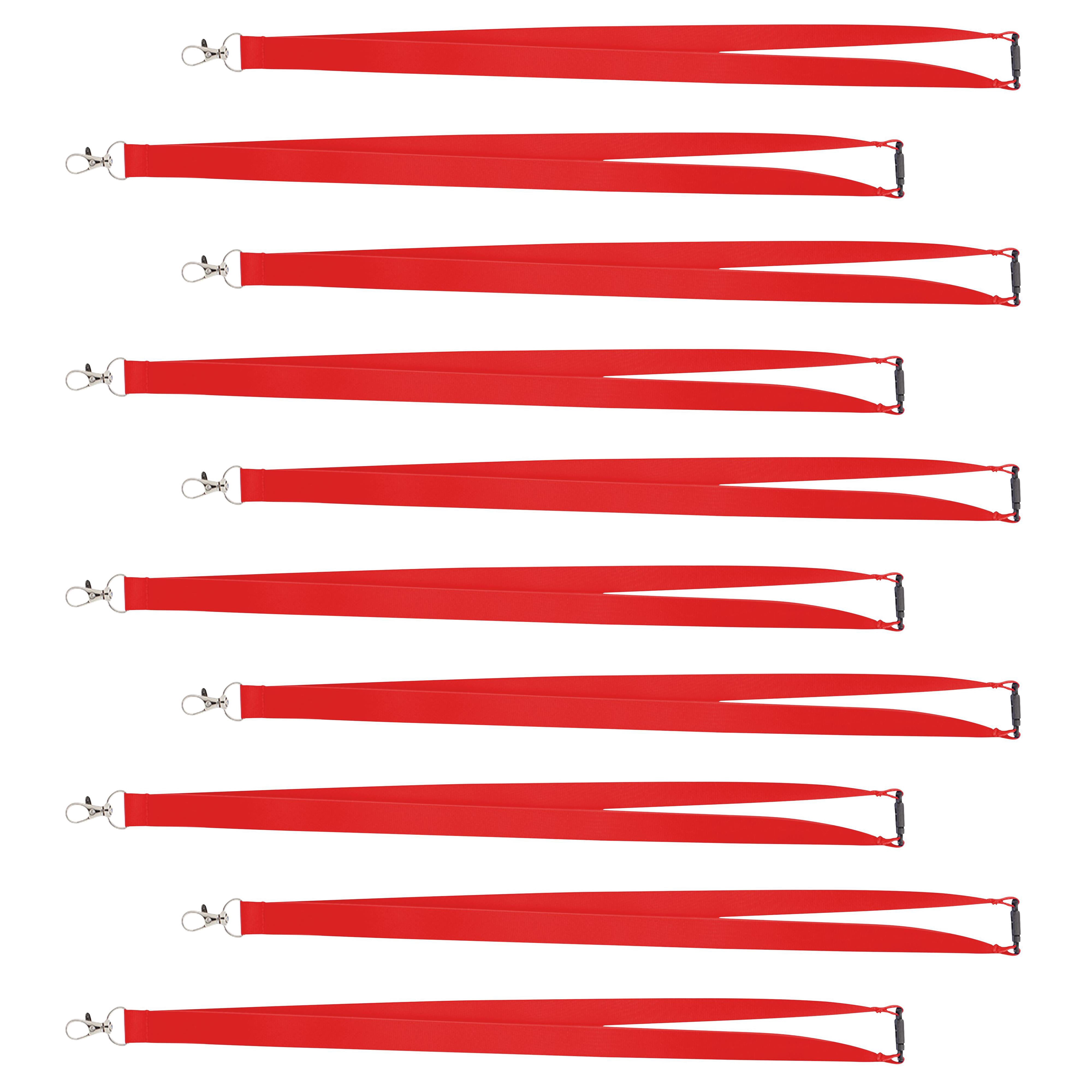Pop Nylon Lanyards with Snap and Lobster Clip Set of 10, Bulk Pack - Perfect Item to Give to Employees, Students or Even to Sport Fans - Red