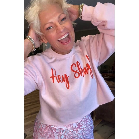 Pop Of Color! Light Pink Orange Puff Hey Shug! (R) Unisex Crew Neck Sweatshirt Crewneck Fabric