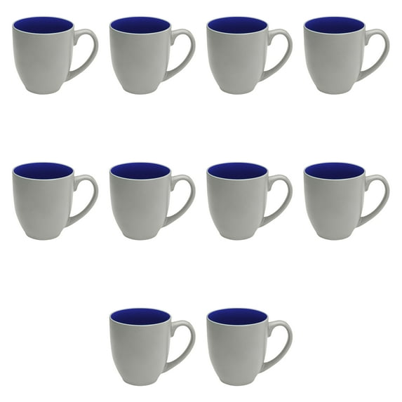 Pop Out Bistro Two Tone Coffee Mugs 16 oz. Set of 10, Bulk Pack - Perfect for Coffee, Hot Cocoa and other Beverages - Blue