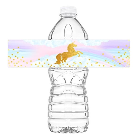 POP parties Magical Unicorn Bottle Wraps - 20 Unicorn Water Bottle Labels - Unicorn Rainbow Decorations - Made in The USA