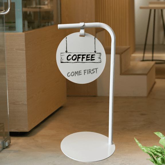 Magnetic Chalkboard Sidewalk Sign: Round Metal Business Sign (White Frame/White Metal)