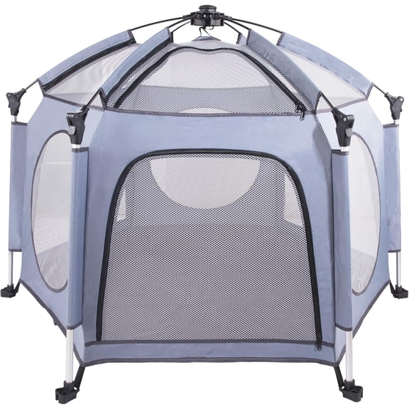 Pop up Playpen Portable Backpacking Tents - Beach Tent, Foldable, Portable W/Canopy, Travel Bag, & Mosquito Net - Pop Up Pack and Play Tent for Indoor & Outdoor(Anchor Grey)