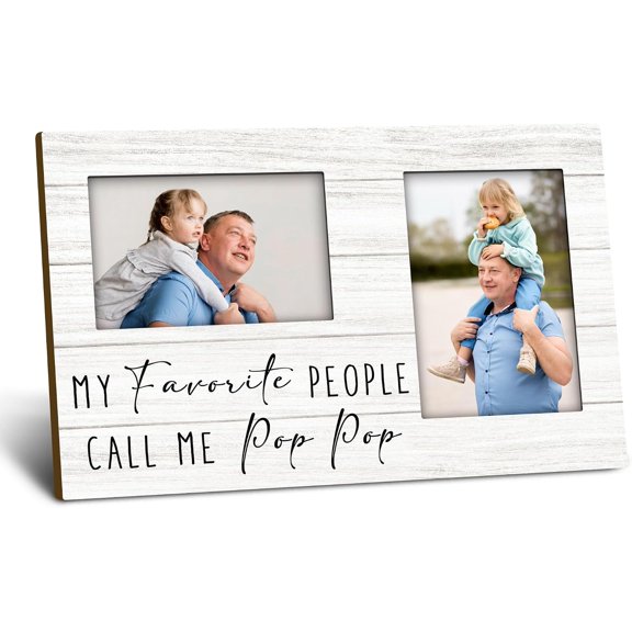 Pop Pop Gifts 4x6 Picture Frame for Two Photos, Grandpa Wooden Picture Frame, Christmas Fathers Day Birthday Gifts for Grandpa, Call Me PopPop Decorative Photo Frames for Table Desk Decor