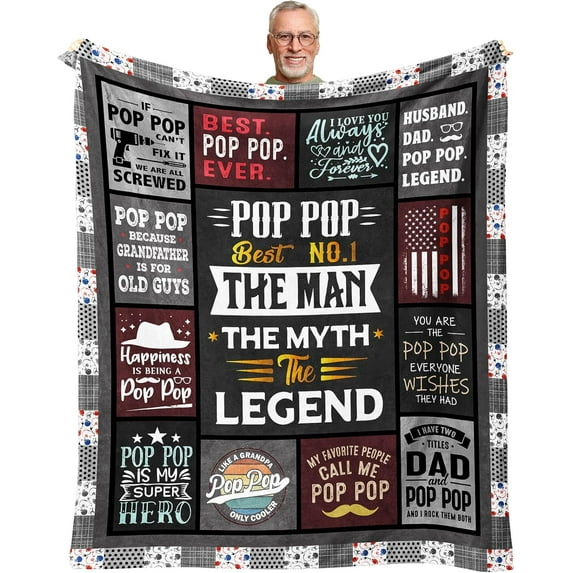 Pop Pop Gifts Blanket , Gifts for Pop, Pops Gifts for Grandpa, Pop-Pop Gifts, Best Pop Pop Gifts, Pop Pop Birthday Gifts, Pop Pop Gifts from Granddaughter/Grandkids/Grandchildren Grey-pop Pop