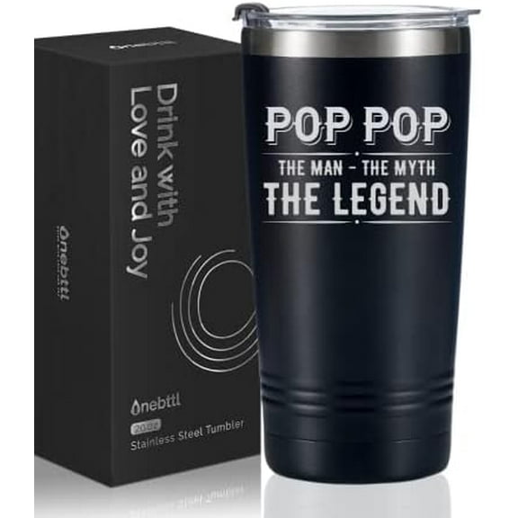 Pop Pop Gifts for Father' Day, Pop Pop Tumbler from Granddaughters and Grandsons for Christmas Birthday, Stainless Steel Cup with Lid, 20oz/590ml - The Man The Myth The Legend