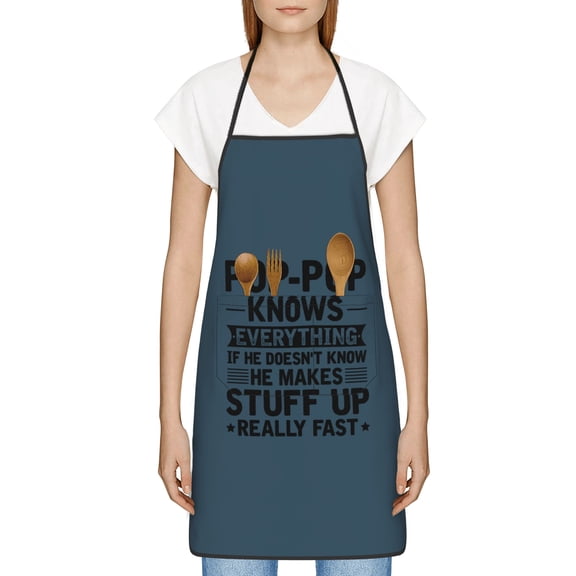 Pop- Pop Knows Everything Apron, Inspirational Gifts for Men Women, Funny Apron, Chef Bib with Pockets, Waterproof Work Apron for BBQ Kitchen Crafting Gardening