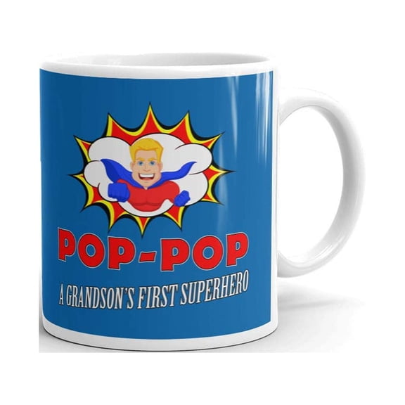 Pop-Pop a Grandson's First Superhero Coffee Tea Ceramic Mug Office Work Cup Gift 15 oz