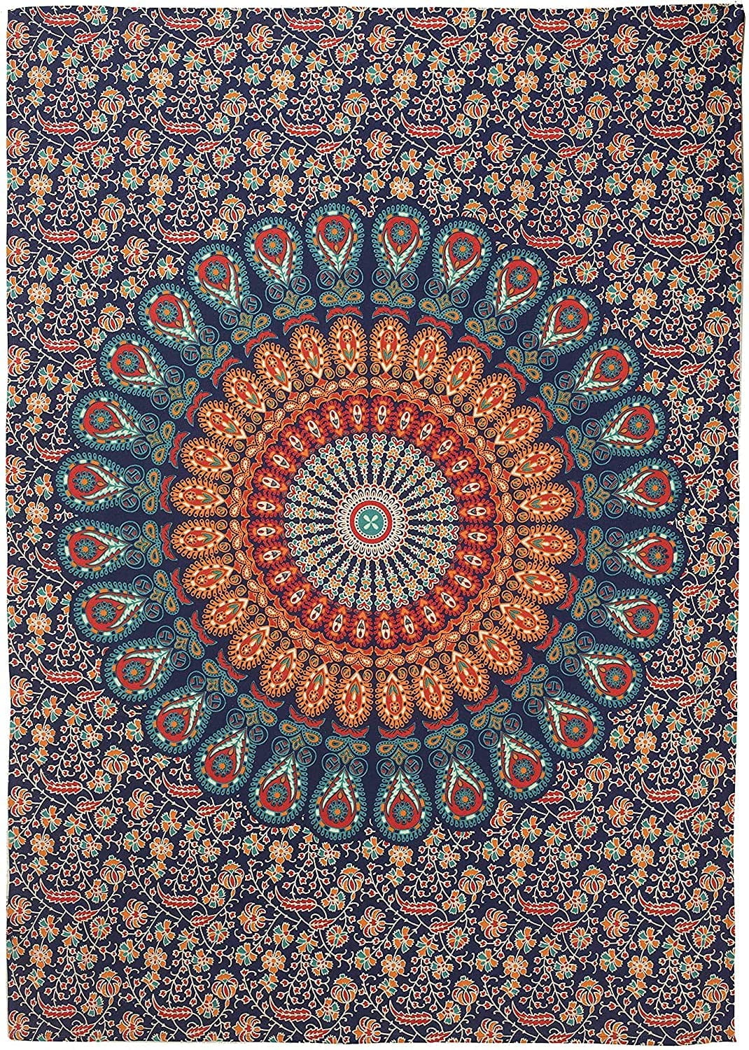 Tenture Murale Mandala Bohème - Thème éléphant - Coton - 153x127 Cm - Multicolore