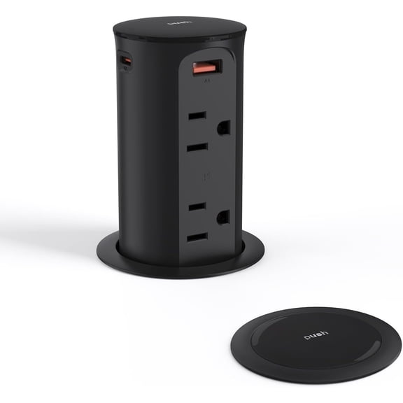 Pop Up Power Outlet for Countertops & Desks,2.5-Inch Hole Flush, Mount, 20W USB-C, 4 USB Ports, 4 Tamper-Resistant 15A Outlets - Space-Saving Recessed Design,1875W,ETL Listed