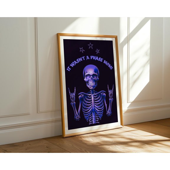 Pop Punk Skeleton Art Print, Emo Home Decor , Poster Print Only
