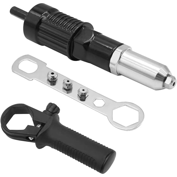 Pop Rivet Gun Adapter Kit, Rivet Drill Attachment with 4 Rivets Heads 2.4mm/3.2mm/4.0mm/4.8mm, Cordless Electric Drill Riveter Insert Nut Tool, Cordless Rivet Gun Power Drill Adaptor Kit