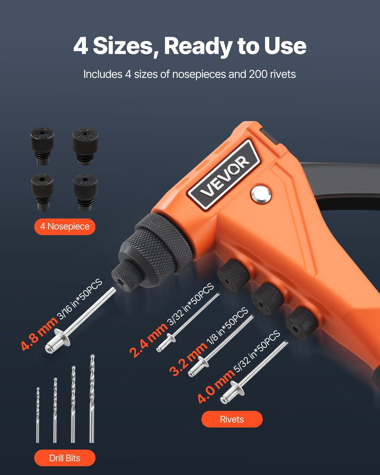 Pop Rivets Bit Pop Rivet Gun Kit,with 200 Blind Rivets,Heavy Duty Single Hand Riveter ...