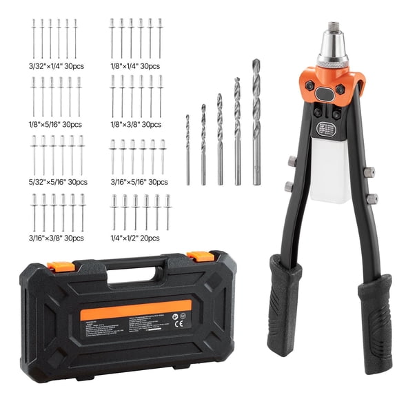 Pop Riveting Machine Kit, equipped with 230 blind rivets, 5 drill bits, and 5 drill bits, suitable for DIY metal cars