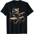 thumbnail image 1 of Pop Rock Drummer Cat Kitten Music Playing Drums Music Bands T-Shirt, 1 of 5