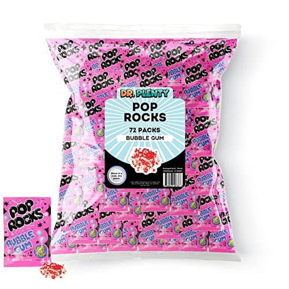 Pop Rocks Bubble Gum Bulk (0.33oz) - 72 Pack of Bubblegum Flavored Poprocks - Retro Crackling Rock Candy - By Dr. Plenty