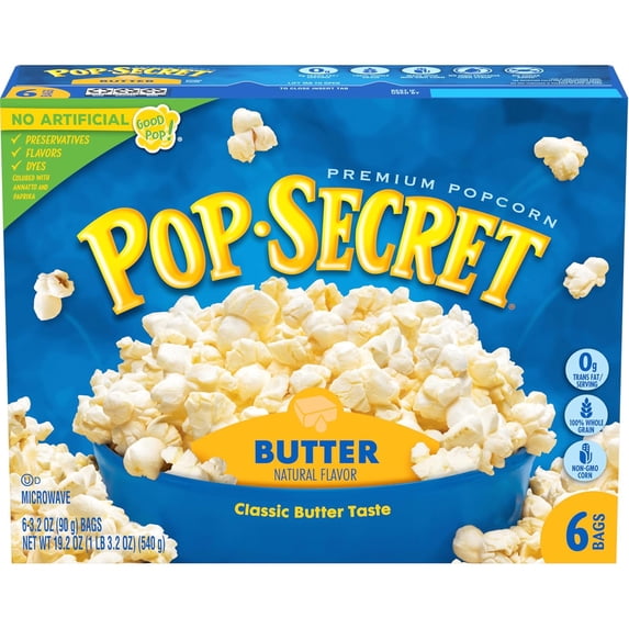 Pop Secret Butter Natural Flavor Popcorn, 3.2 Oz, 6 Ct ( PACK OF 2 )