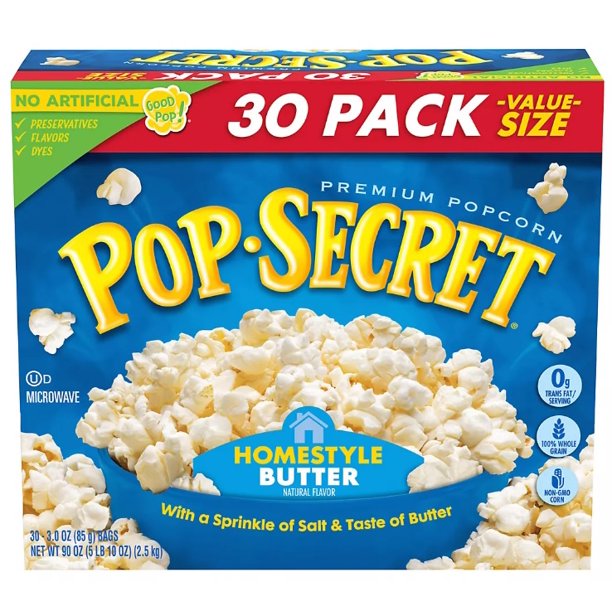 Pop Secret Homestyle Butter Flavor Microwave Popcorn Sharing Bags, 30