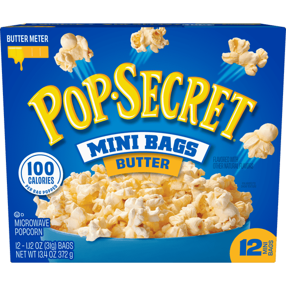 Pop Secret Microwave Popcorn, 100 Calorie Butter Flavor, 1.1 oz Mini Bags, 12 Ct