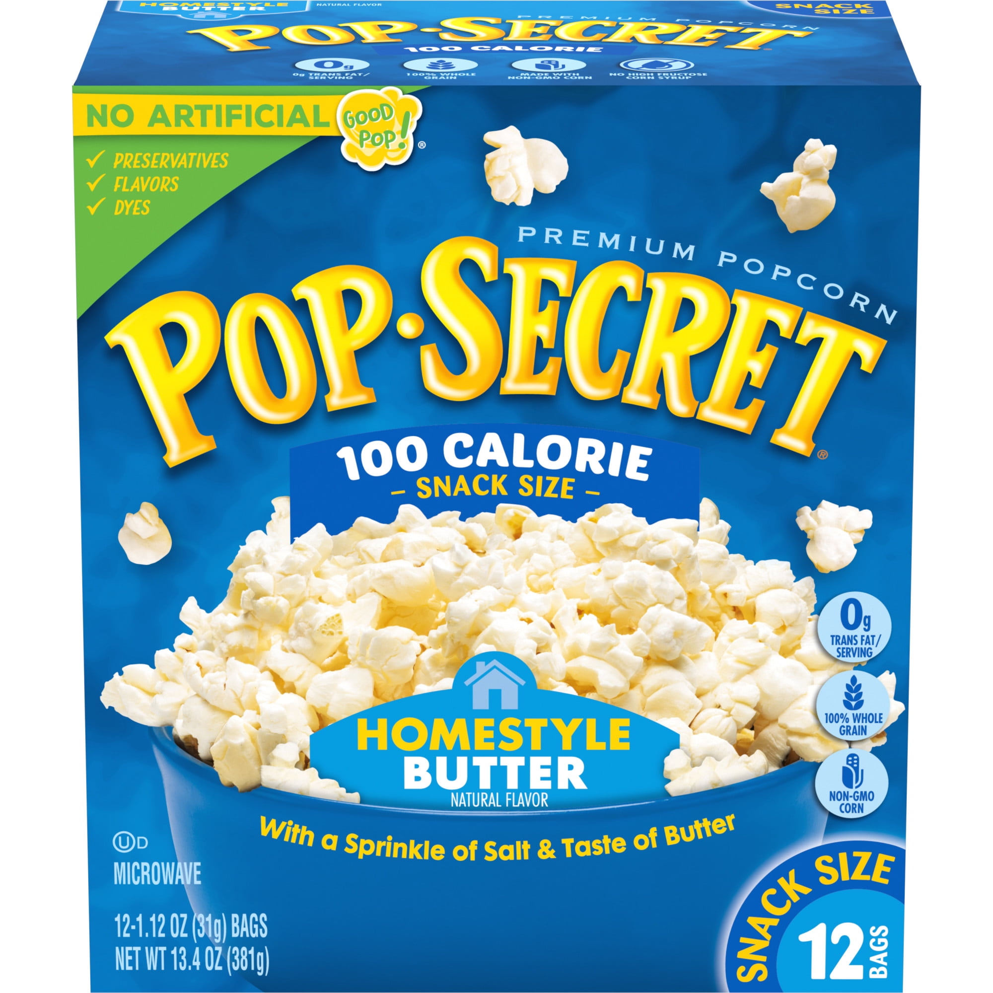 Pop Secret Microwave Popcorn, 100 Calorie Homestyle Butter Flavor, 1.1