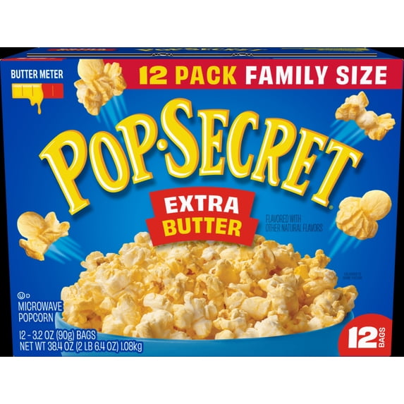 Pop Secret Microwave Popcorn, Extra Butter Flavor, 3.2 oz Sharing Bags, 12 Ct