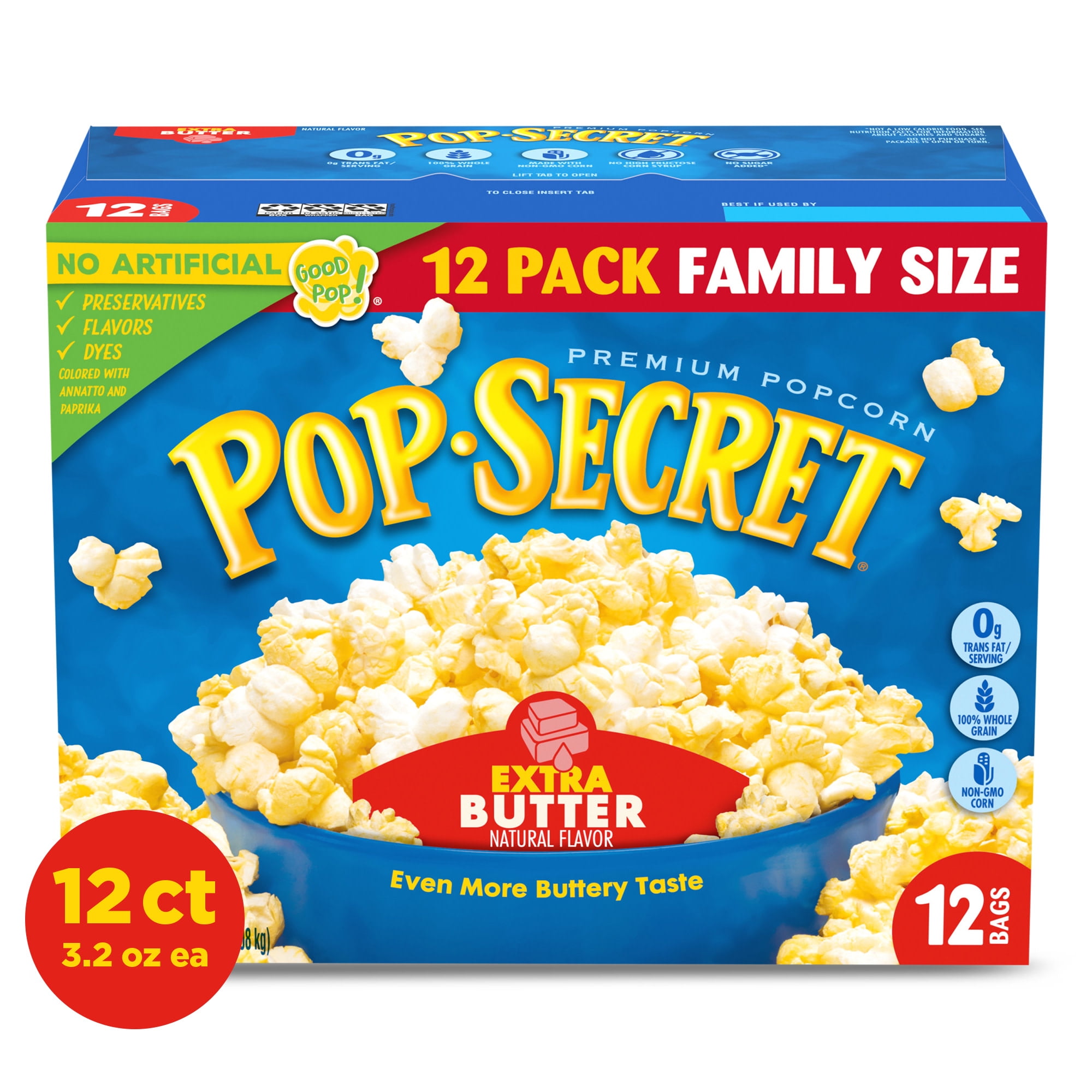 Pop Secret Microwave Popcorn, Extra Butter Flavor, 3.2 oz Sharing Bags