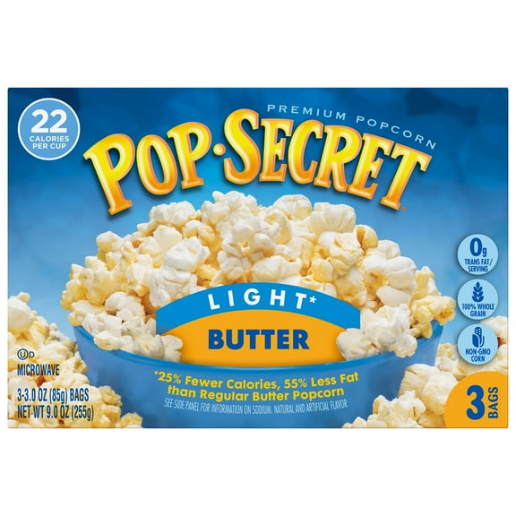 Pop Secret Microwave Popcorn Light Butter Flavor 3 oz Sharing Bags (Pack of 2)