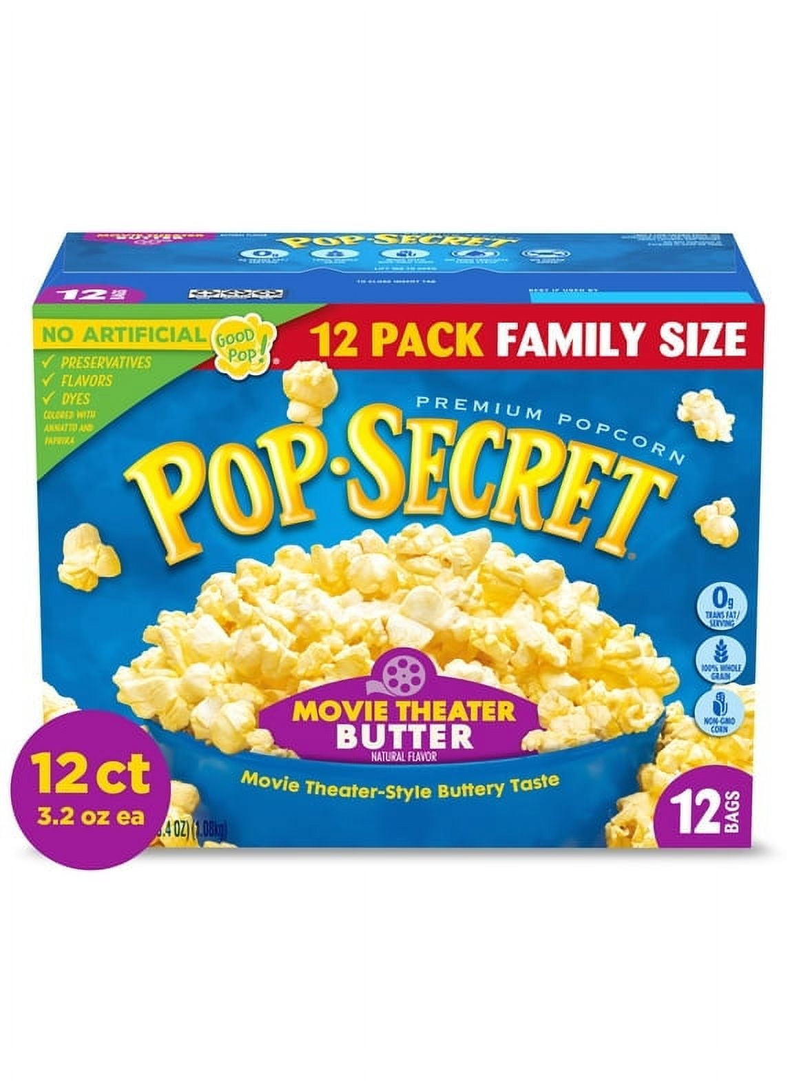 Pop Secret Microwave Popcorn, Movie Theater Butter, Flavor, 3 oz Sharing Bags, 12 Ct-Pack of 2