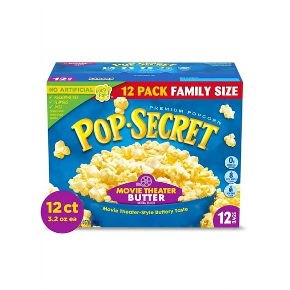 Pop Secret Microwave Popcorn, Movie Theater Butter, Flavor, 3 oz Sharing Bags, 12 Ct-Pack of 2