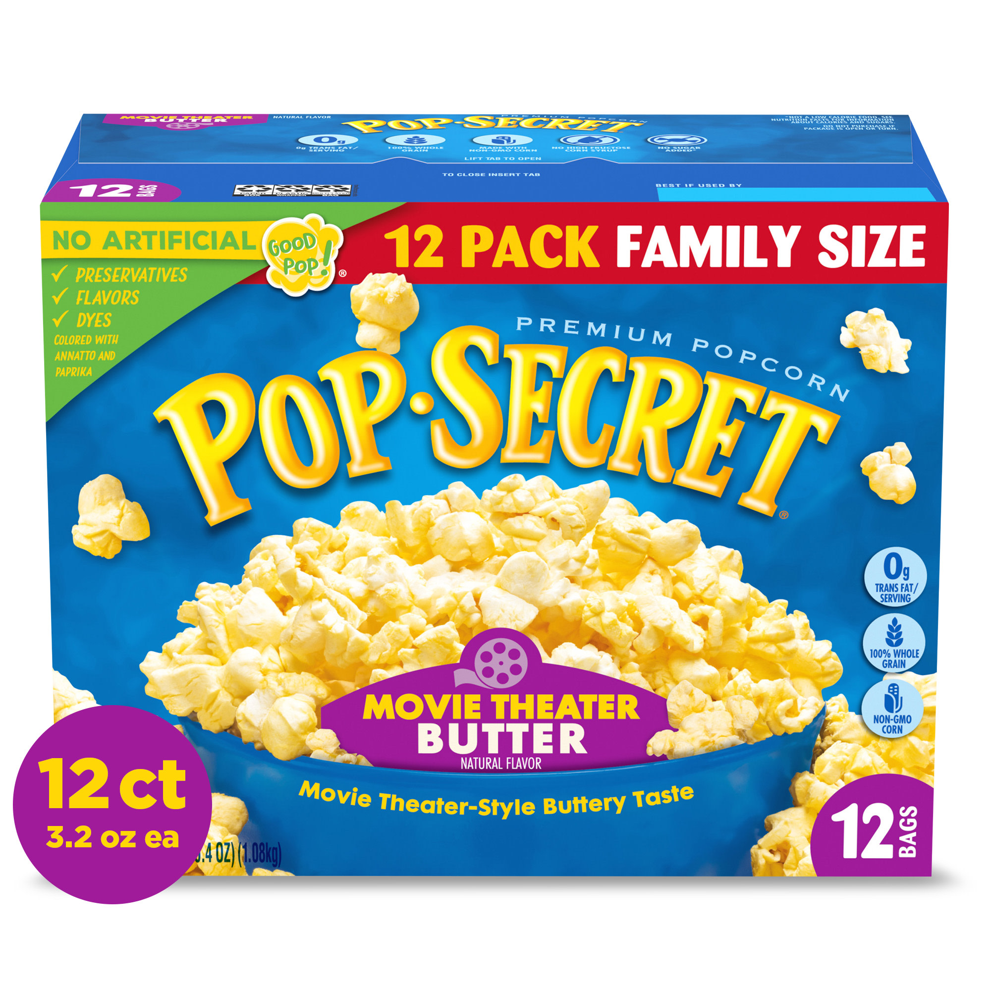 Pop Secret Microwave Popcorn, Movie Theater Butter, Flavor, 3 oz Sharing Bags, 12 Ct - image 1 of 10