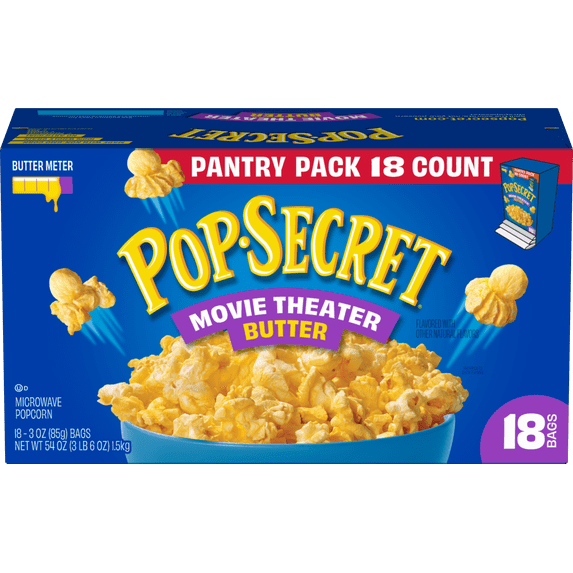 Pop Secret Microwave Popcorn, Movie Theater Butter Flavor, 3 oz Sharing Bags, 18 Ct