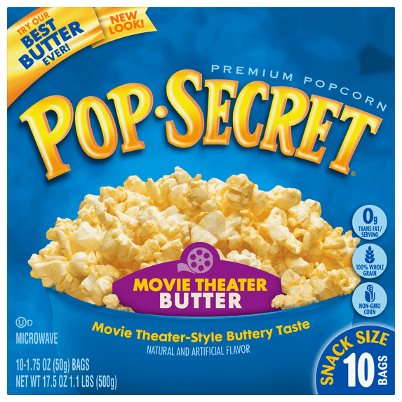 Pop Secret Microwave Popcorn Movie Theater Butter, Snack Size 1.75 oz Bags, 10 Count