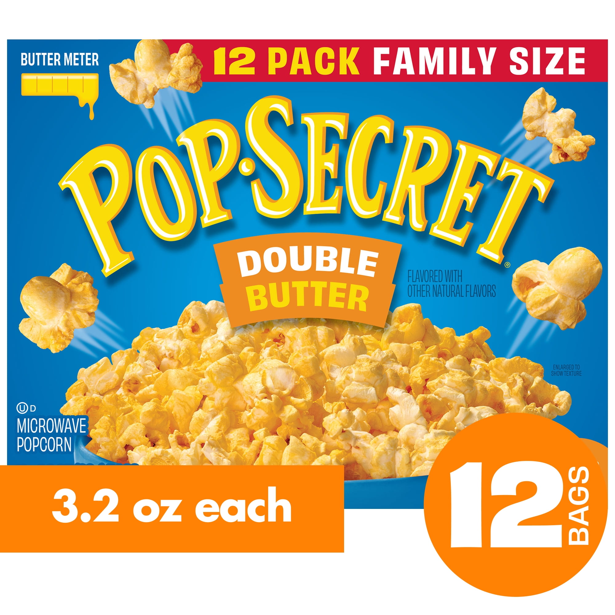 Pop Secret Popcorn, Double Butter Microwave Popcorn, 3.2 oz Sharing Bags, 12 Ct
