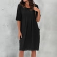 thumbnail image 1 of Pop Seller Women's Casual Loose O Neck Short Sleeve With Pockets Elegant Linen Swing Dresses Black 4XL, 1 of 6