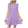 thumbnail image 1 of Pop Seller Women's Round Neck Casual Short Sleeve Ruffle-Trim Summer Mini Dresses Purple 4XL, 1 of 5